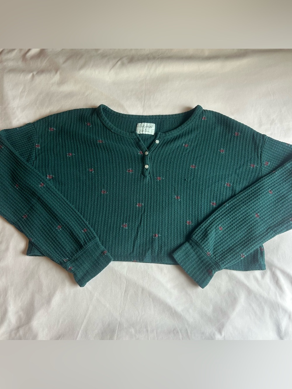 Gilly Hicks Thermal Waffle-Knit Floral Henley Crop Top – Size Small